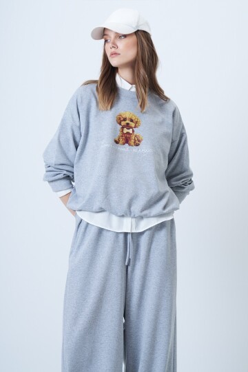 Önü Baskılı Oversize Pamuklu Sweatshırt