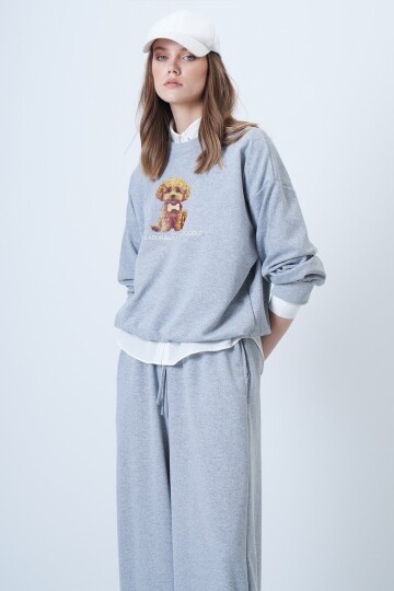 Önü Baskılı Oversize Pamuklu Sweatshırt