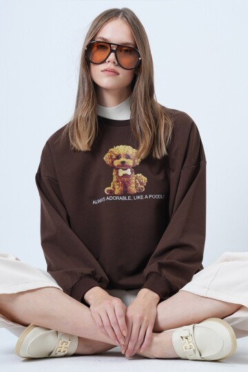 Önü Baskılı Oversize Pamuklu Sweatshırt