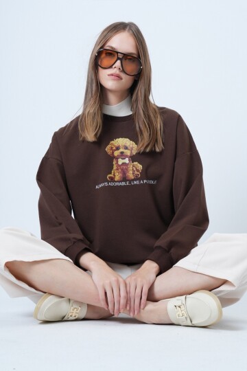 Önü Baskılı Oversize Pamuklu Sweatshırt