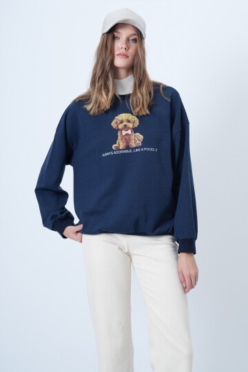 Önü Baskılı Oversize Pamuklu Sweatshırt