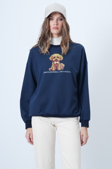 Önü Baskılı Oversize Pamuklu Sweatshırt