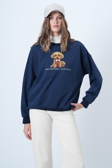 Önü Baskılı Oversize Pamuklu Sweatshırt