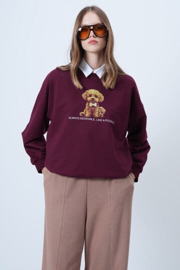 Önü Baskılı Oversize Pamuklu Sweatshırt