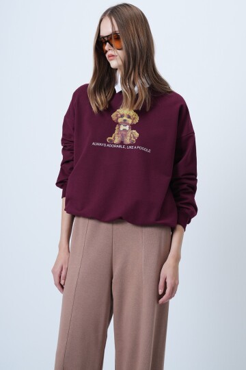 Önü Baskılı Oversize Pamuklu Sweatshırt