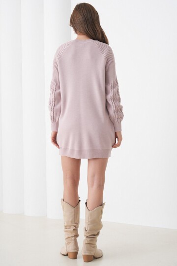 Örgü Detaylı Balon Kollu Triko Elbise