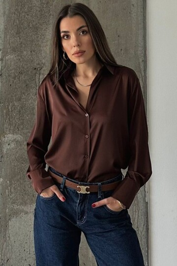 Oversize Basic Saten Gömlek