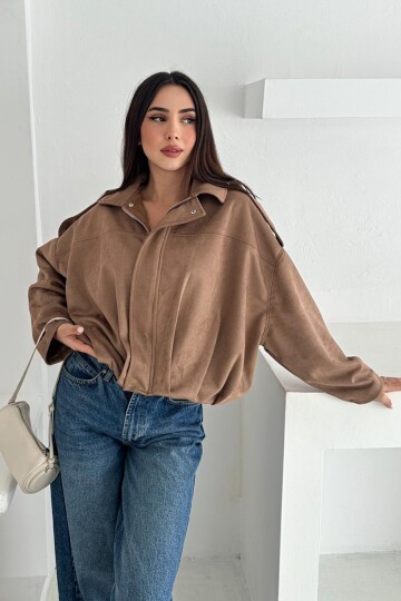 Oversize Süet Fermuarlı Ceket