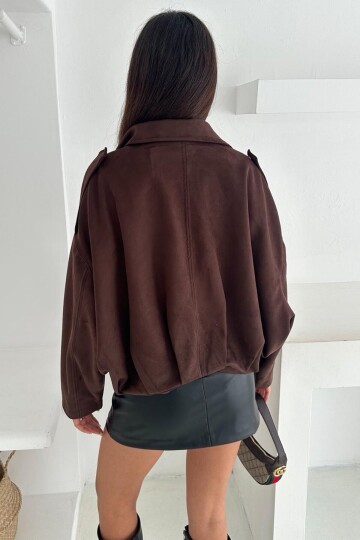 Oversize Süet Fermuarlı Ceket