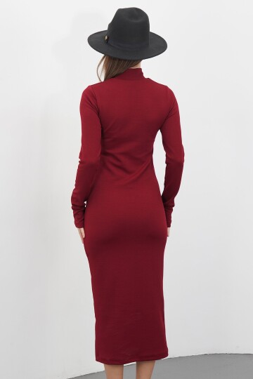 Parmak DEtaylı Balıkçı Yaka Midi Boy Elbise