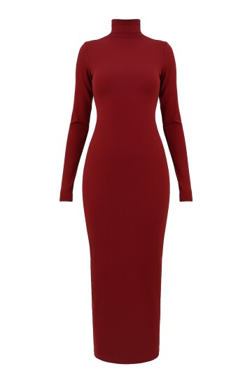 Parmak Detaylı Balıkçı Yaka Midi Boy Elbise