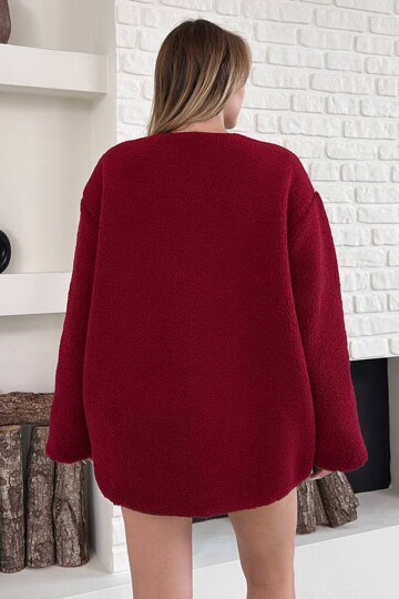 Peluş Kumaş Tokalı Oversize Ceket