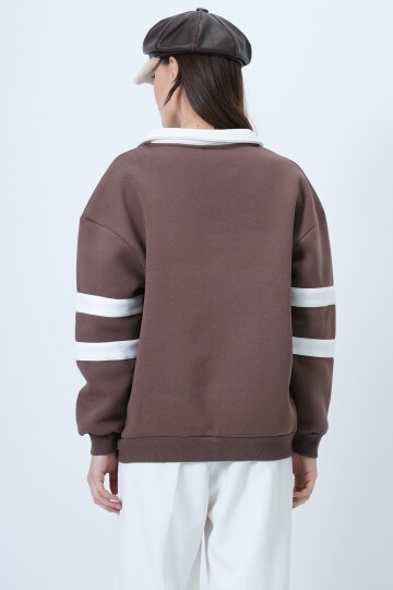 Polo Yaka 3 İplik Baskılı Oversize Sweatshirt