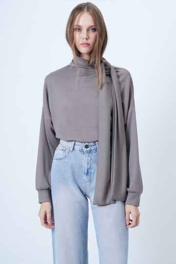 Şal Detaylı Regular Fit Modal Kumaş Bluz