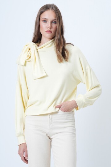 Şal Detaylı Regular Fit Modal Kumaş Bluz