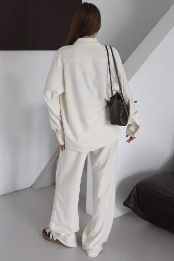 Tek Cepli Oversize Gömlek ve Bağlamalı Pantolon Takım
