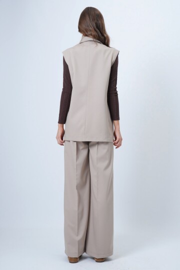 Tek Düğmeli Çift Cepli Astarlı Yelek Pantolon Takım