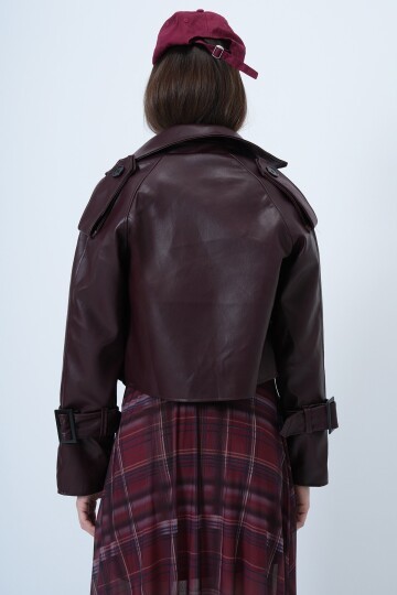 Toka Detaylı Oversize Suni Deri Ceket