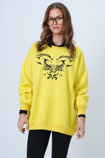 Unisex Baskılı Bisiklet Yaka Triko Sweatshirt