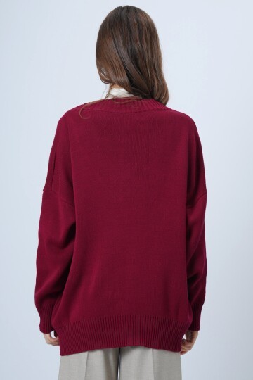 V Yaka Geniş Ribanalı Örgü Uzun Kollu Triko Kazak