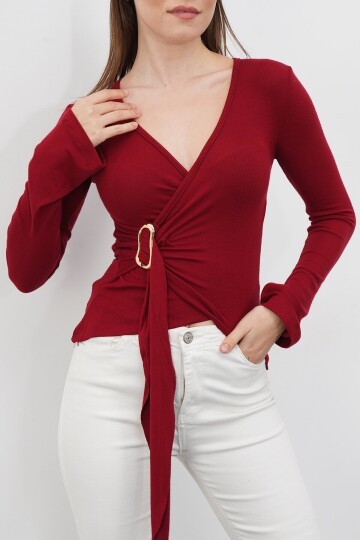 V Yaka Gold Aksesuarlı Ottaban Bluz