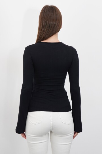 V Yaka Gold Aksesuarlı Ottaban Bluz