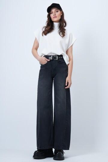 Yüksek Bel 5 Cepli Baggy Jean