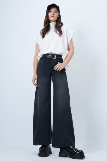 Yüksek Bel 5 Cepli Baggy Jean