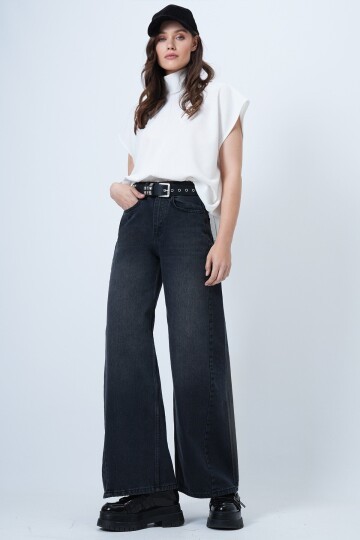 Yüksek Bel 5 Cepli Baggy Jean