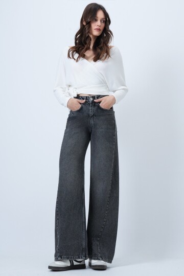 Yüksek Bel 5 Cepli Baggy Jean