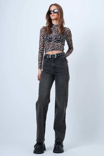 Yüksek Bel Düz Paça 5 Cepli Denim Pantolon