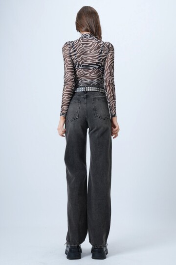 Yüksek Bel Düz Paça 5 Cepli Denim Pantolon