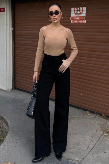 5 Cepli Yüksek Bel Palazzo Jean