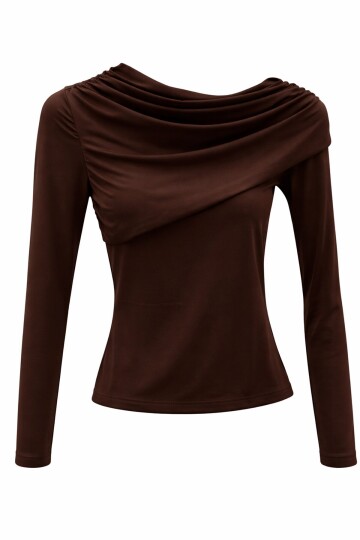 Acı Kahve Asimetrik Likralı Bluz