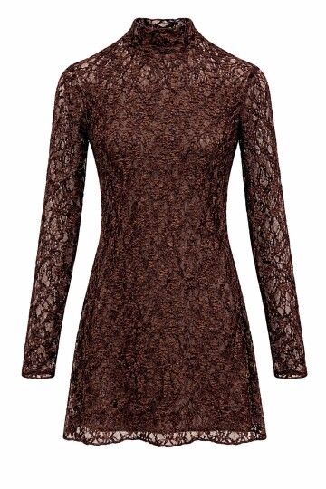 Acı Kahve Dantelli Mini Elbise