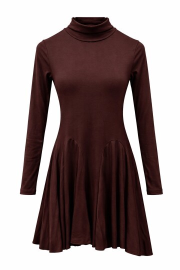 Acı Kahve Dik Yaka Mini Elbise