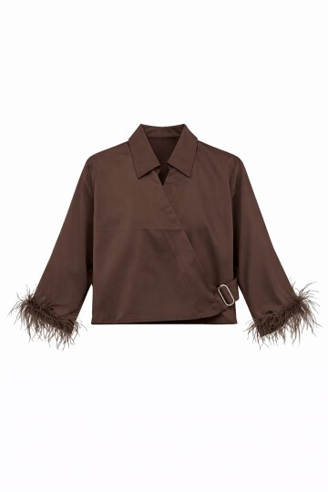 Acı Kahve Kruvaze Püsküllü Bluz