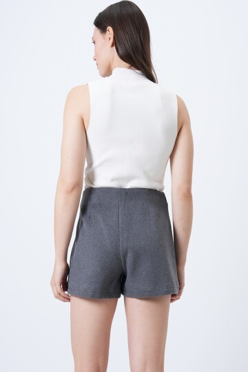 Anvelop Kesim Fermuar Kapamalı Mini Şort Etek