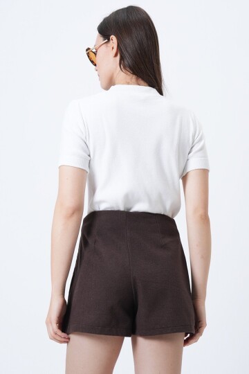 Anvelop Kesim Fermuar Kapamalı Mini Şort Etek