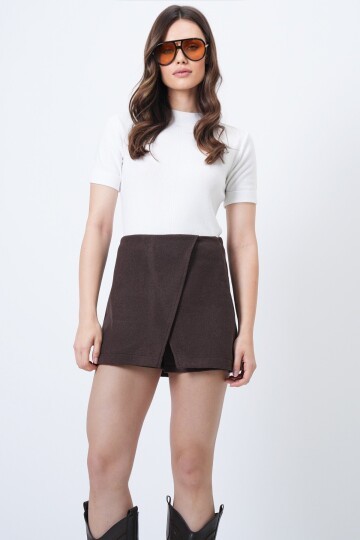 Anvelop Kesim Fermuar Kapamalı Mini Şort Etek