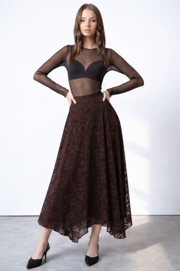 Asimetrik Kesim İçi Astarlı Tül Etek