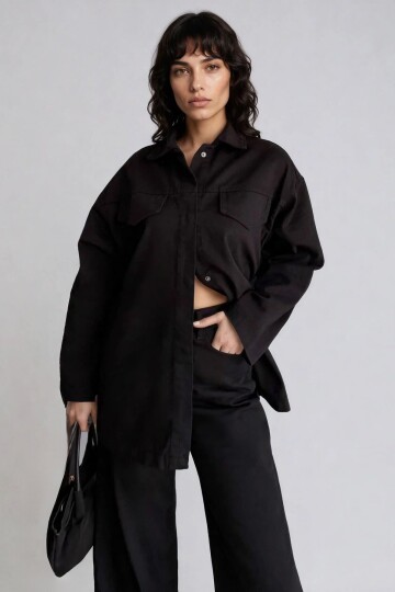 Bağlamalı Gömlek ve 5 Cepli Palazzo Pantolon Denim Takım