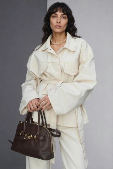 Bağlamalı Gömlek ve 5 Cepli Palazzo Pantolon Denim Takım