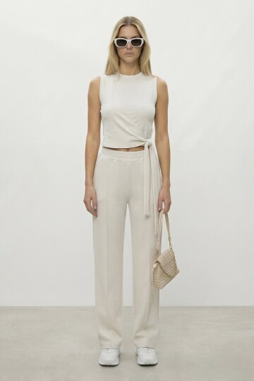 Bağlamalı Kolsuz Bluz Ve Pantolon Takım