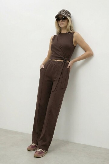 Bağlamalı Kolsuz Bluz Ve Pantolon Takım