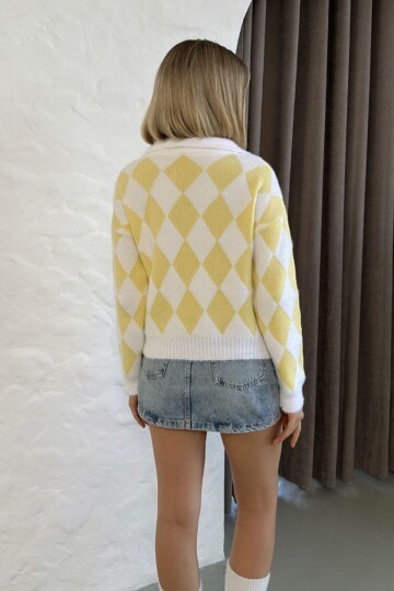 Baklava Desenli Polo Yaka Triko Kazak