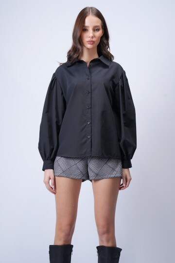 Siyah Balon Kol Gömlek