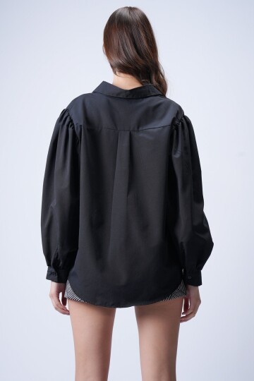 Siyah Balon Kol Gömlek