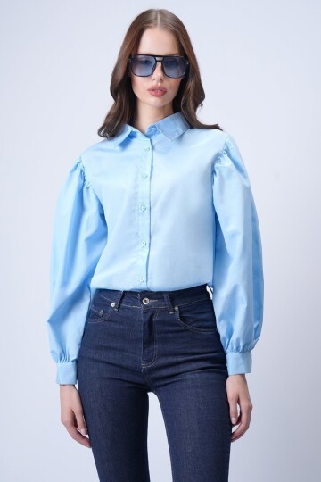 Bebe Mavi Balon Kol Gömlek