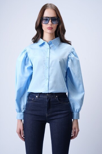 Bebe Mavi Balon Kol Gömlek